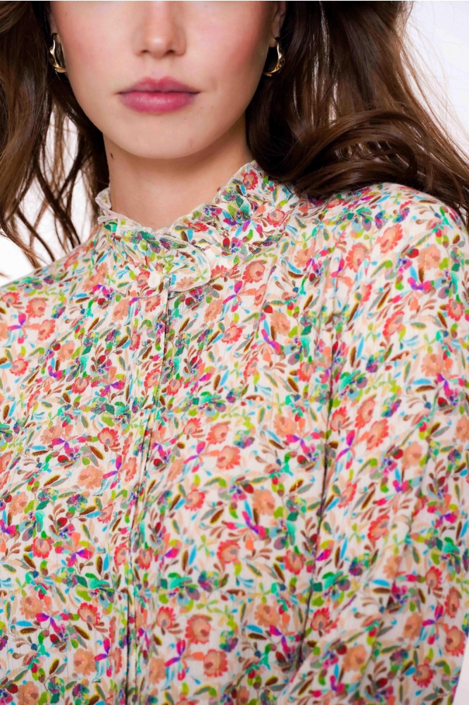 BLOUSE BLOEMENPRINT RUFFLE 43945 20 Off-White/Ocean Blue